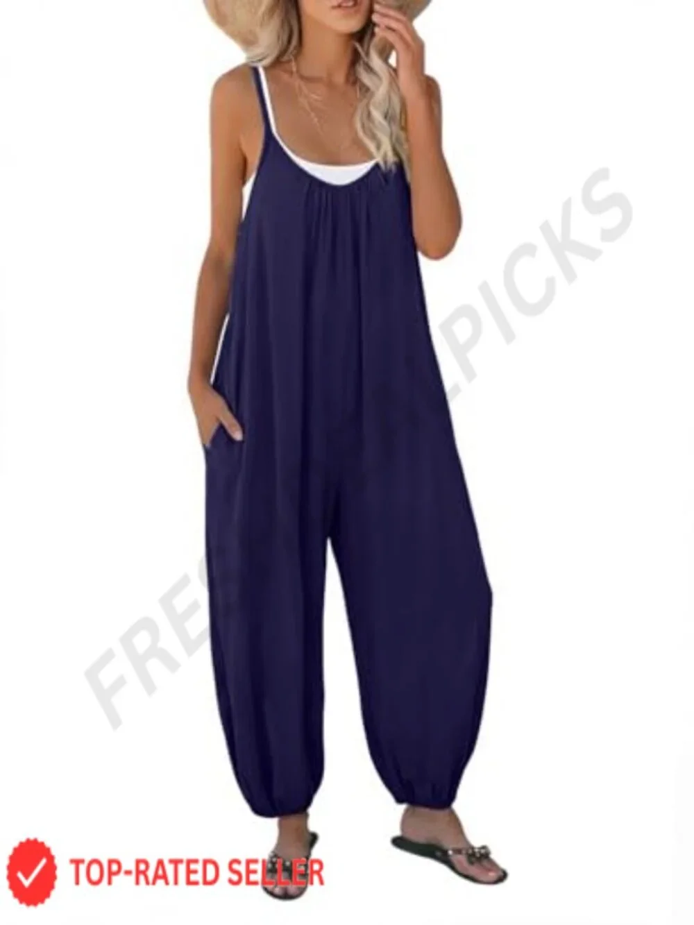Sleeveless Spaghetti Strap Jumpsuit for Women Casual Summer Romper with Pockets